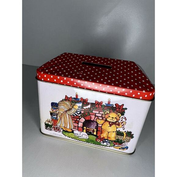 Vintage 1980 Lucy & Me Metal Teddy Bear Christmas Tin Enesco Lucy Rigg RARE - Picture 1 of 5